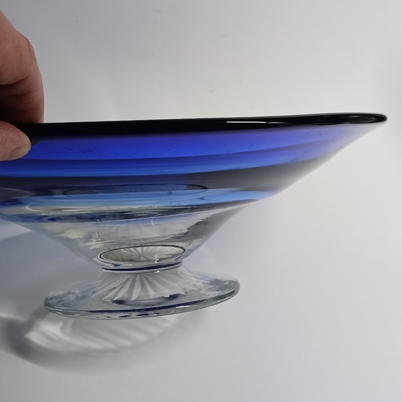 10" Cobalt Blue Cut Glass Decorative Bowl with Clear Base - Picture 5 of 7